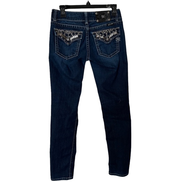 Miss Me Denim - Miss Me Bling Dark Wash Denim Bejeweled Pocket Skinny Jeans 28